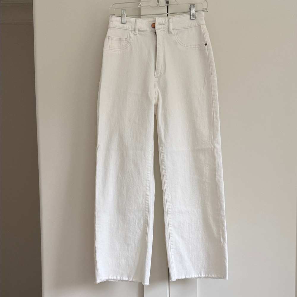 DL1961 White High-Rise Straight-Leg Jeans